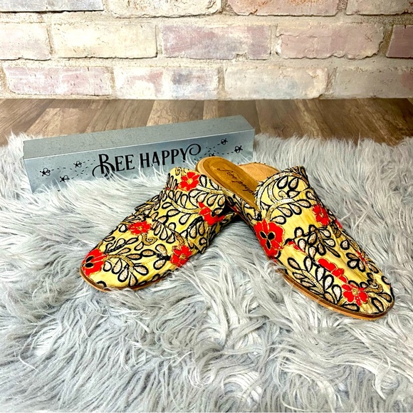 Free People Shoes - Free People Gold Embroidered Loafer Mules